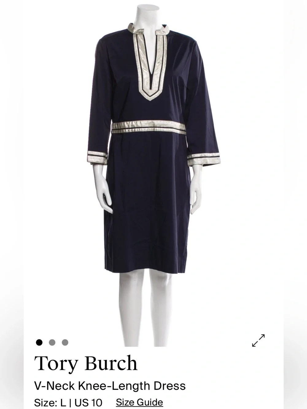 Tory Burch Navy Dress with Silver Metallic Trim